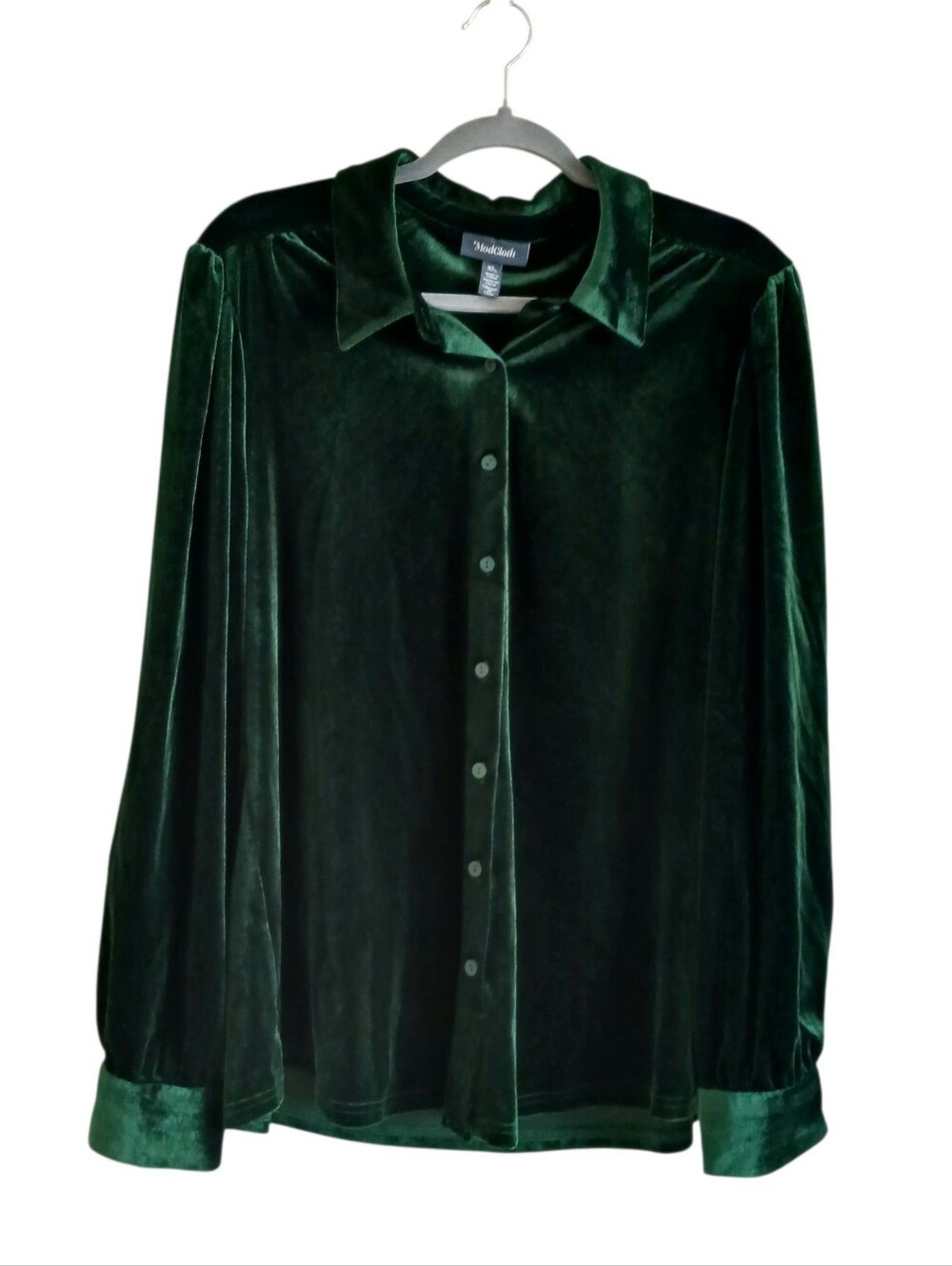 Modcloth Jewel Tone Velvet Button Up Top Women's XL Green Layering Party